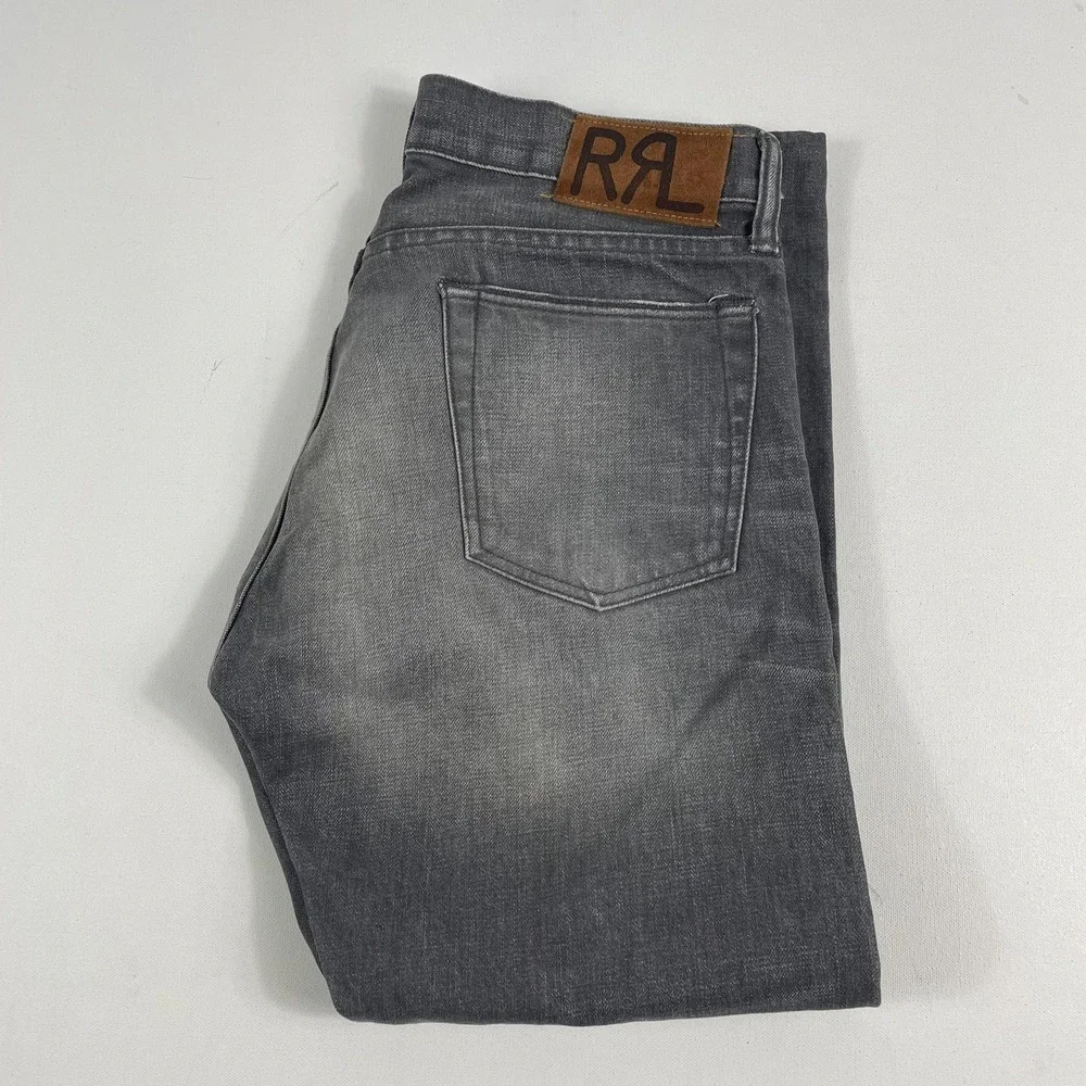 RRL Double RL Slim Fit Jeans Mens 30x26 Gray Medium Wash Japanese Selvedge Denim